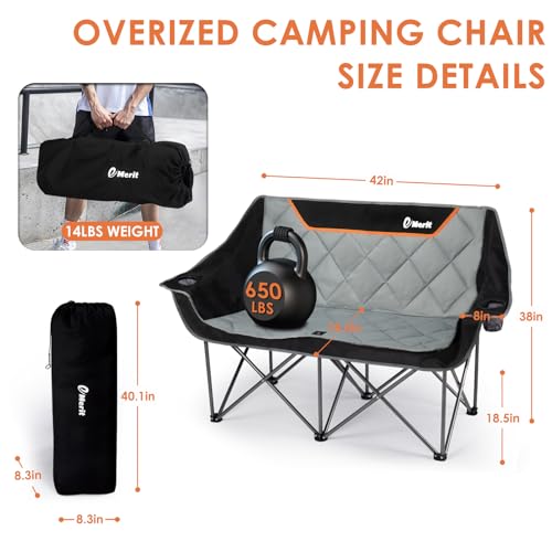 EMERIT Oversized Double Duo Camping Chair Folding Camping Loveseat 2 Person Camping Couch Heavy Duty Lawn Chairs for Outside with Padded Seats & Armrests の商品画像 1