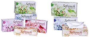 Softouch 2 Ply Face Tissue-100 Pulls Each Box (200 Sheets) Pack of 5-500-1000 & SofTouch 2 Ply Face tissue paper 100 pulls 200 sheets Each Box- Set of 3 (Multicolor)