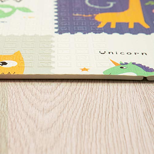 Speelkleed Kruipkleed Baby Kinderen Kleed Opvouwbaar Afwasbaar Omkeerbaar ABC Crème Blauw Geel Grijs, Maat:180x200 cm - Afbeelding 6