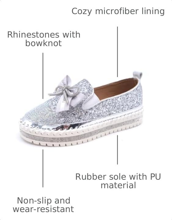 Image of Women's Fashion Rhinestone Slip On Sneakers Casual Comfort Platform Walking Shoes Cute Bowknot Glitter Bling Loafers