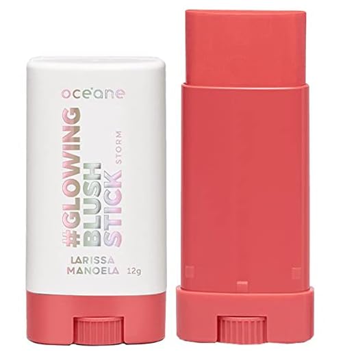 Océane, Blush em Bastão Pêssego Larissa Manoela Glowing Storm, Efeito Natural, Textura Cremosa de Alta Pigmentação e Fixação, Versátil, Pode ser Usado Como Batom, Fórmula Vegana e Cruelty Free