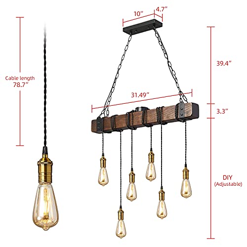 Flordeer Farmhouse Chandelier Rustic Pendant Lighting Industrial Wood Metal Vintage Ceiling Light Fixture E26 Bulb Lights For Dining Table Kitchen Island Bar Retro Hanging Lamp 6 Lights #TOP4