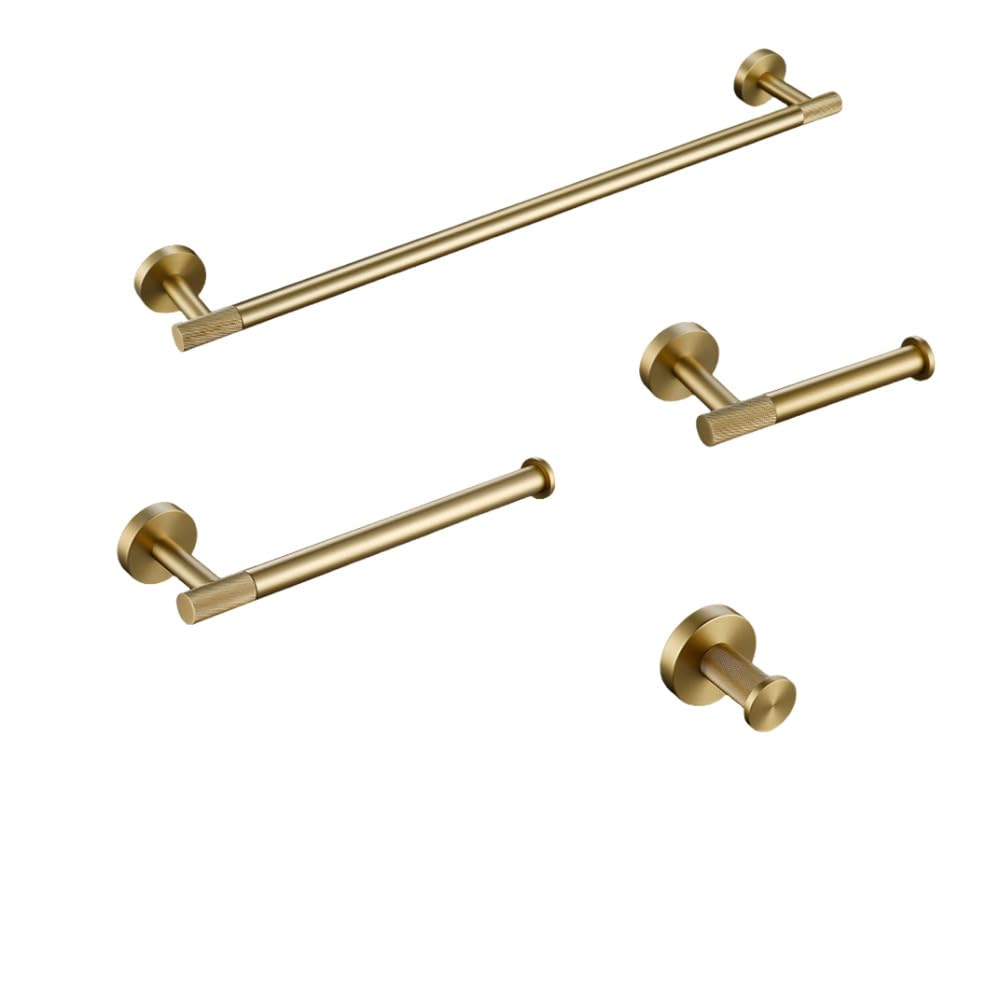 Toallero de oro cepillado moleteado para toallero, gancho para bata, soporte de papel, soporte para cepillo de inodoro, accesorios de baño, kit, 45