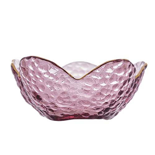Bowl de Cristal Martelado com Borda Dourada Taj Flor Rosa 9cm x 5cm - Wolff
