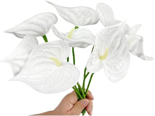 8 flores de lirio de anturio artificiales de color blanco puro de 13 pulgadas para decoración del hogar, ramo de novia, boda, festival, fiesta,