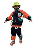 LOLANTA Dance Clothes Boys Girls Hip Hop Jazz Outfit Kids 80s Tracksuit Oversized Color Block Jacket Pants 2 Piece Clothing Set(Orange,10)