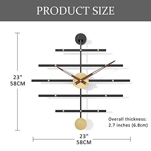 Asadal Large Decorative Wall Clocks Mid Century Silent Non-Ticking Retro Big Metal Clocks 3D Modern Art Wall Clock For Living Room Dining Room Kitchen Bedroom Decor, Dia 23 Inch #TOP4