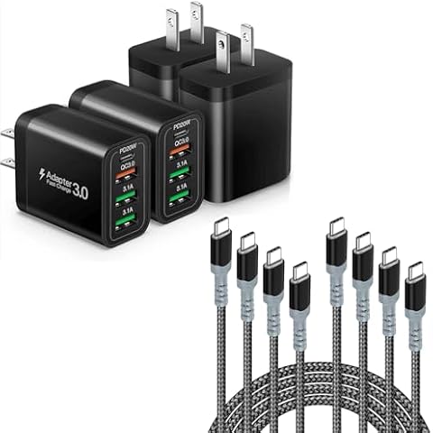 [4 Pack] USB-C Wall Charger + [4-Pack 10FT] USB C to USB C Cable Cover