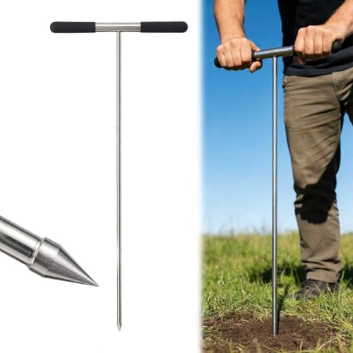 Soil Probe Rod 48 Inch Soil Test Probe Stainless Steel Ground Probe Effortlessly Penetrate Septic Tank Locator Tool for Underground Pipeline Location Soil Compaction Testing Mole Hole Detection