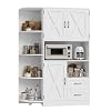 HOSTACK 604 Farmhouse Kitchen Pantry Storage Cabinet Freestanding Hutch with Doors Shelves Buffet Sideboard with Microwave Stand Coffee Bar with Drawers Cupboard for Dining Room White