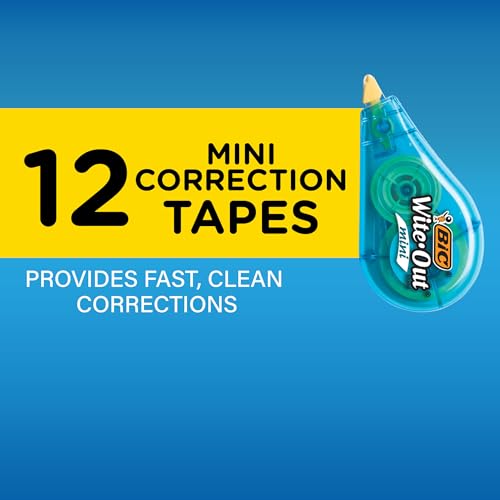 BIC Wite-Out Mini Correction Tape, White, No Dry Time, Long Lasting, 12-Count