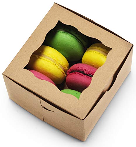Cuisiner [50Pack] Bakery Boxes with Window 4x4x2.5 (Brown)