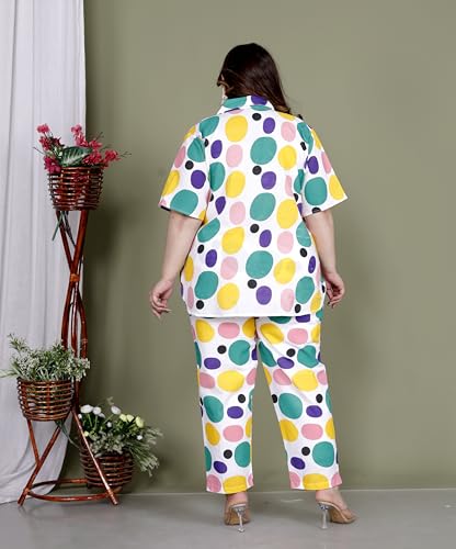 Image of Printed Shirt Style Cotton Night Suit for Women with Extra Plus Size