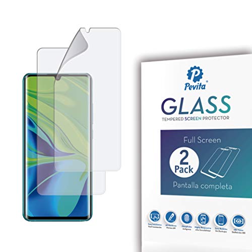 Pevita Protector de Pantalla para Xiaomi Mi Note 10/10 Pro [2 Packs] Cristal hidrogel Premium Xiaomi Mi Note 10/10 Pro Dureza 9H, Sin Burbujas, Fácil Instalación.