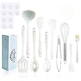 TWBEST Utensilios Cocina de Silicona,Antiadherente con mango de Madera para Utensilios,No Tóxicas Resistentes Al Calor Utensilios De Cocina Antiadherente 10 Piezas + 10 Ganchos