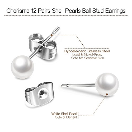 Charisma 6Mm Composite Pearl Earrings Round Ball Pearls Stud Earrings Hypoallergenic 12 Pairs Mixed Color Imitation Pearl Earrings Set For Girls Women #TOP2