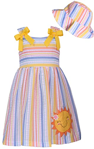 Bonnie Jean Girls 3M-6X Bright Seersucker Applique Dress and Hat