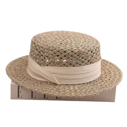 Chapeau de paille tissé à la main pour femme avec grand bord anti-UV