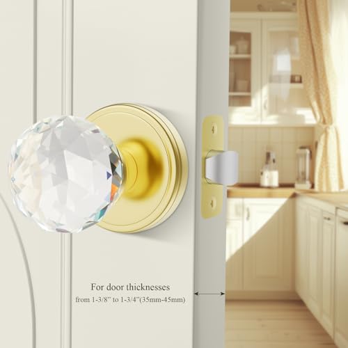 CLCTK Crystal Glass Door Knobs Interior, Passage Round Gold Door Knobs for Hall and Closet, Polished Brass by CLCTK - Image 2