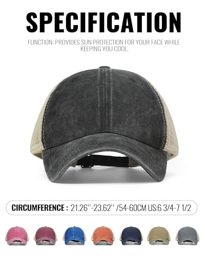 Image of Croogo Men's Adjustable Mesh Back Cap Curved Bill Snapback Mesh Baseball Cap Retro Washed Trucker Cap Breathable Sun Hat