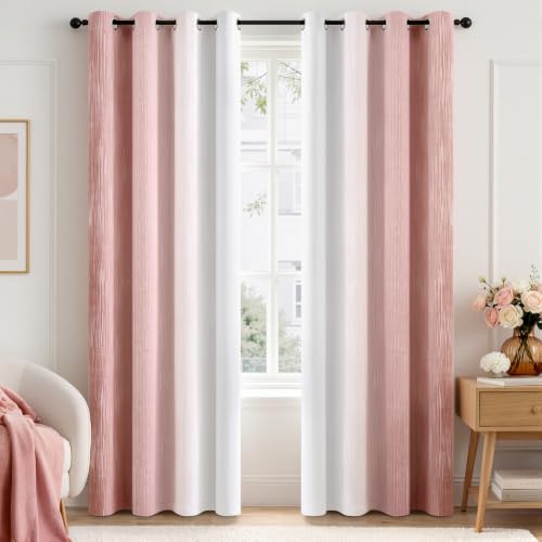 MIULEE Pink and Greyish White Ombre Blackout Curtains Full Room Darkening Thermal Insulated 84 Inches Long Drapes for Bedroom/Living Room Grommet Window Treatments Modern 52Wx84L Set of 2