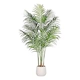 Keeplush【フェイク観葉植物アレカヤシ 120cm】室内用フェイクグリーン 大型，13枚葉付き＆天然コルク树皮 フェイクグリーン，白いおしゃれ植木鉢付き＆化粧石。ベッドルーム、リビングルーム、オフィス、玄関など室内用の人工観葉植物として