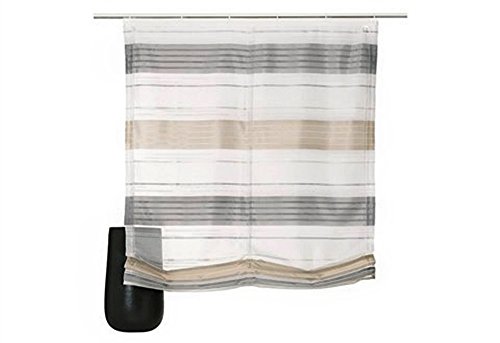 Gardinenbox.eu Raffrollo, mit Kräuselband, Farbe Creme, Beige, Grau, Design Querstreifen, Halbtransparent, inkl. Montageanleitung und Zubehör, Maße HxB 170x45 cm Cover