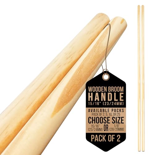Wooden Broom Handle – Multipurpose Garden Broom Shaft, Mop Handle, Broomstick Brush Pole, Plant Support Wooden Sticks for Garden - 120cm Long Stick (Pack of 2, 15/16 (23/24mm)