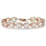 SWEETV Teardrop Rose Gold Wedding Bridal Bracelets for Brides, Crystal Rhinestone Cubic Zirconia Ten