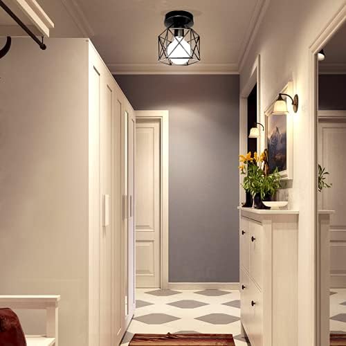 4Pcs Industrial Ceiling Lights Flush Mount Hallway Ceiling Light Metal Cage Lighting Fixture for Bedroom Dinning Room Living Room,4PCS