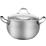 ELITRA Stainless Steel Casserole Pot and Glass Lid For All Stovetops 7 QT - Silver (180101)