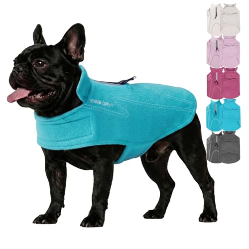 VIVAGLORY Cozywrap Wintermantel Hund, Hundejacke mit Geschirr Öffnung, Fleecejacke Hund Hundejacke, Reflektierend & Verstellbar Fleece Softshell, M, Türkis