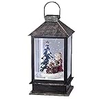 Dimensioni: 14 cm di altezza. Roman 160203 Babbo Natale con sacchetto di giocattoli e albero LED lanterna soffiata neve