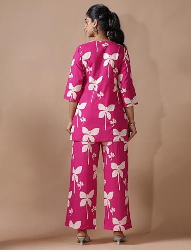 Image of Pinkmint Women's Pure Cotton Co Ord Set l Kurta Sets for Women |Kurta Sets| Printed Kurta with Pant l Stylish Pocket & 3 /4 Sleeve Women Co-ord Set (Avaiable in Plus size)