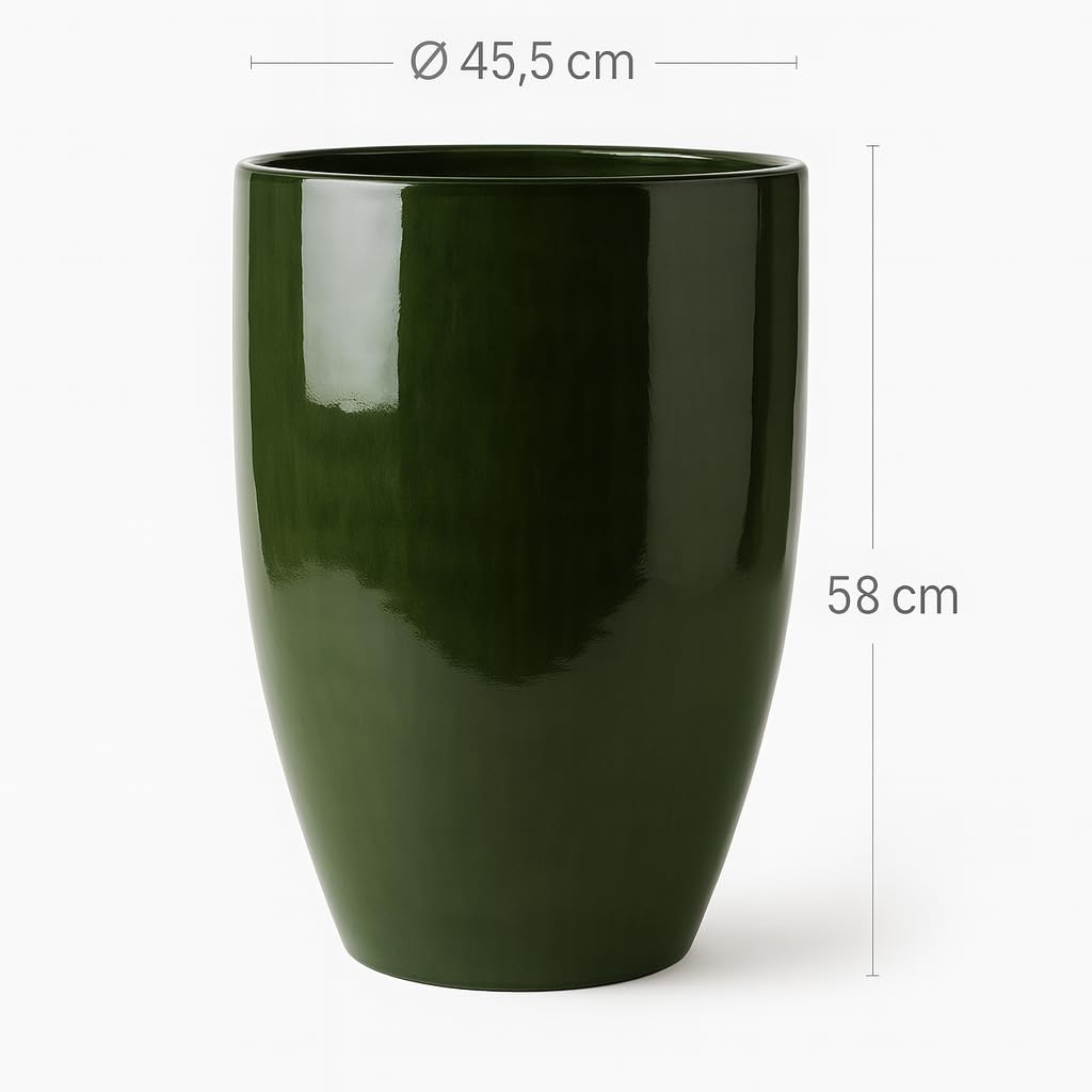 Vaso Tondo Grande In Ceramica Smaltata Verde, Dimensioni Assortite, Cachepot Decorativo Per Piante Da Interno Ed Esterno, Ideale Per Giardino, Terrazzo, Ingresso, Hotel, Ristoranti (Verde, 45,5x58 cm)