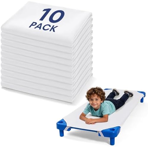 Comfyanno Cot Sheets for Daycare - Fits 23" x 52" Cot, 10 Pack Bulk, Daycare Bedding Essentials, Soft & Comfortable Fitted Cot Cover, Preschool Kids Nap Time Sheets, Brushed Microfiber- White