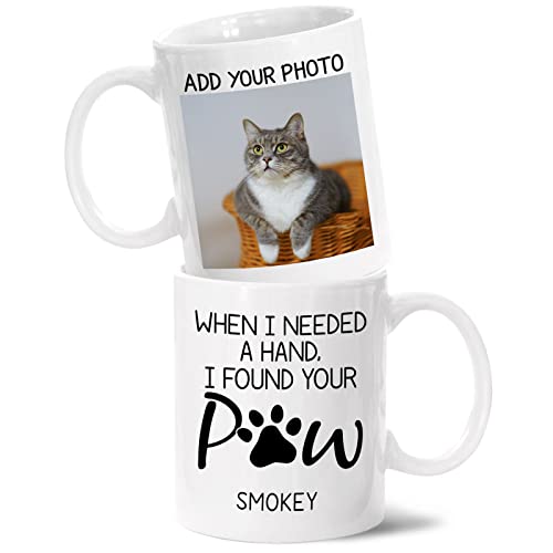 BigTees Personalized Cat Photo & Name Mug, 'When I Needed a Hand I Found Your Paw' Cat Mom & Dad Mug, 11 or 15 Oz Gift for Pet Lovers