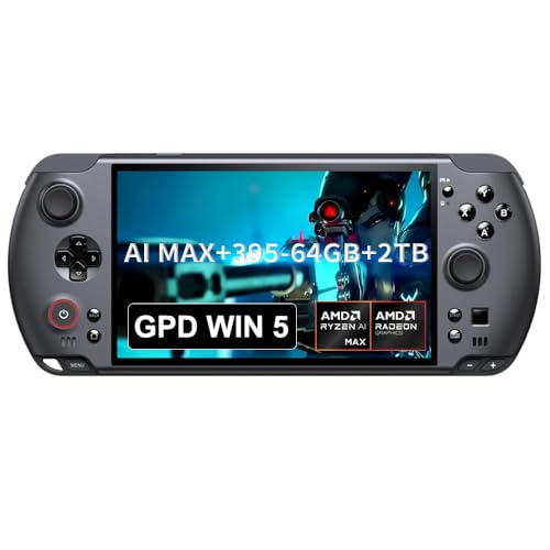 GPD Win 5 Portable Gaming PC with AMD Ryzen AI Max+ 395 CPU 80Wh Swappable Battery 7-inch 120Hz Display Air Cooling Portable Gaming Handheld Windows 11 64GB LPDDR5X RAM+2TB PCIe 4.0 SSD