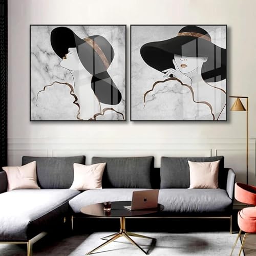 Tableau femme chapeau rouge en toile de qualité avec cadre intérieur en bois