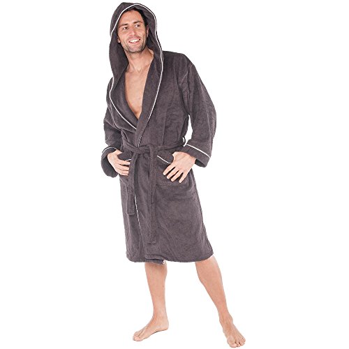 CelinaTex - Albornoz de mujer con capucha y ribete, de algodón, bata de rizo para hombre, tallas S - XXL Antracita con ribete para hombre y mujer M