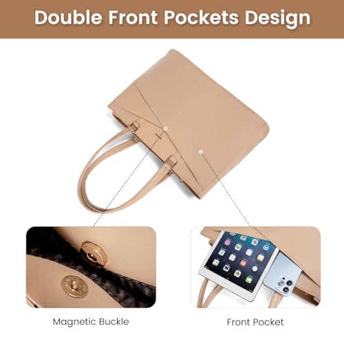 Image of LOVEVOOK Laptop Bag for Women 15.6 Inch Tote Bags Waterproof Leather Briefcase Computer Women Business Office Work Bag,Light Khaki