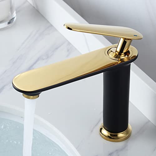 Robinet de lavabo monotrou en laiton or noir avec mitigeur d'eau chaude et froide