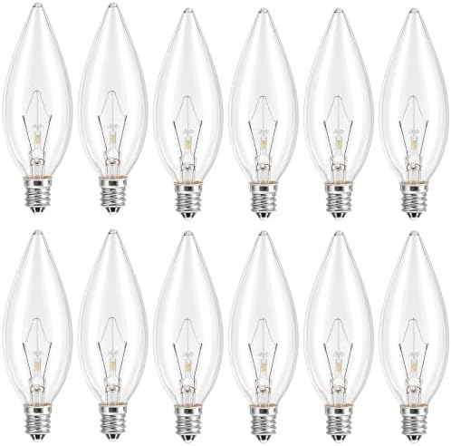 MEQIQTEK E12 60 Watt Incandescent Candle Light Bulbs, Chandelier Light Bulbs for Ceiling Fan, Vanity, Outdoor - Warm White 2500K, 600 Lumen Dimmable B10 Clear Candelabra Base Bulbs (12 Pack)