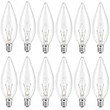 MEQIQTEK E12 60 Watt Incandescent Candle Light Bulbs, Chandelier Light Bulbs for Ceiling Fan, Vanity, Outdoor - Warm White 2500K, 600 Lumen Dimmable B10 Clear Candelabra Base Bulbs (12 Pack)