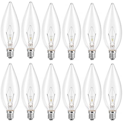 MEQIQTEK E12 60 Watt Incandescent Candle Light Bulbs, Chandelier Light Bulbs for Ceiling Fan, Vanity, Outdoor - Warm White 2500K, 600 Lumen Dimmable B10 Clear Candelabra Base Bulbs (12 Pack)