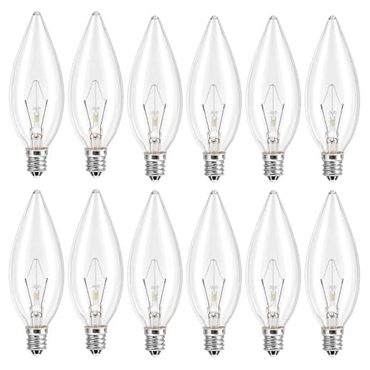 MEQIQTEK E12 60 Watt Incandescent Candle Light Bulbs, Chandelier Light Bulbs for Ceiling Fan, Vanity, Outdoor - Warm White 2500K, 600 Lumen Dimmable B10 Clear Candelabra Base Bulbs (12 Pack)