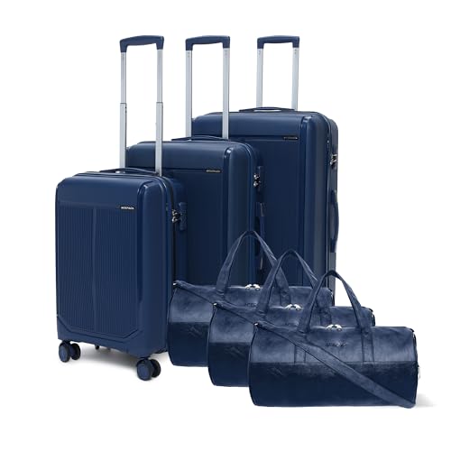 VLITE Megatron 6-Piece Family Set – 3 Duffle Bags + 3 Trolley Suitcases, Unbreakable Polypropylene Luggage, 8 Spinner Wheels, Built-in Number Lock, 3-Year Warranty (Set of 6 with Duffels, Navy)