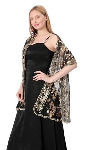 Women's 1920s Sequin Shawl Wraps Fringe Glittering Cape Scarf For Evening Wedding Party 5