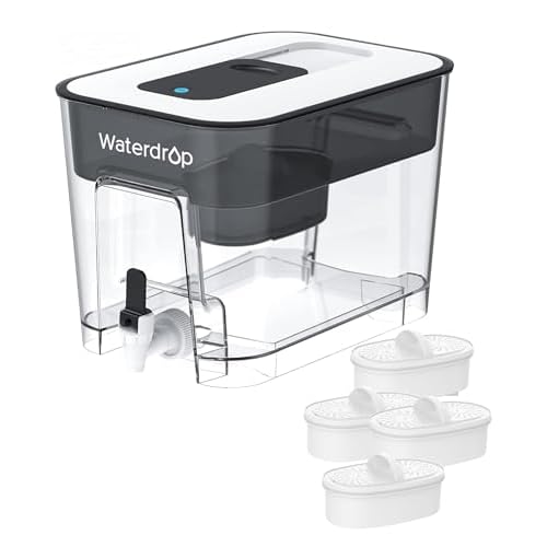 Waterdrop 40-Cup Large Water Filter Dispenser with 4 Filters, 200-Gallon Long-Life, for Home and Office, 5X Times Lifetime, Reduces Chlorine, PFOA/PFOS and More, BPA Free, Black Classic-with