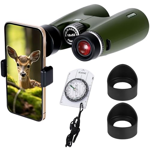 OPTIVORA 16x53 Binoculars for Adults High Powered with BAK4 Lens Can be Used as Binoculars for Bird Watching,Stargazing or Hunting.Package Also Includes Smartphone Adapter and Compass, etc